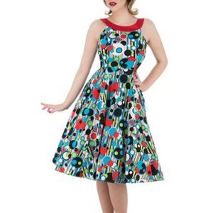 Pinup Turquoise and Red A-Line Dress Size S